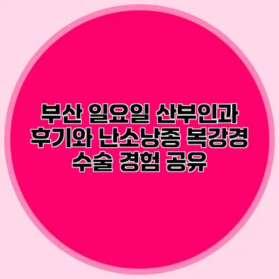 부산 일요일 산부인과 후기와 난소낭종 복강경 수술 경험 공유