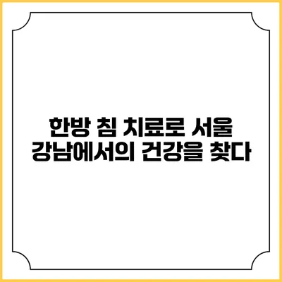 한방 침 치료로 서울 강남에서의 건강을 찾다